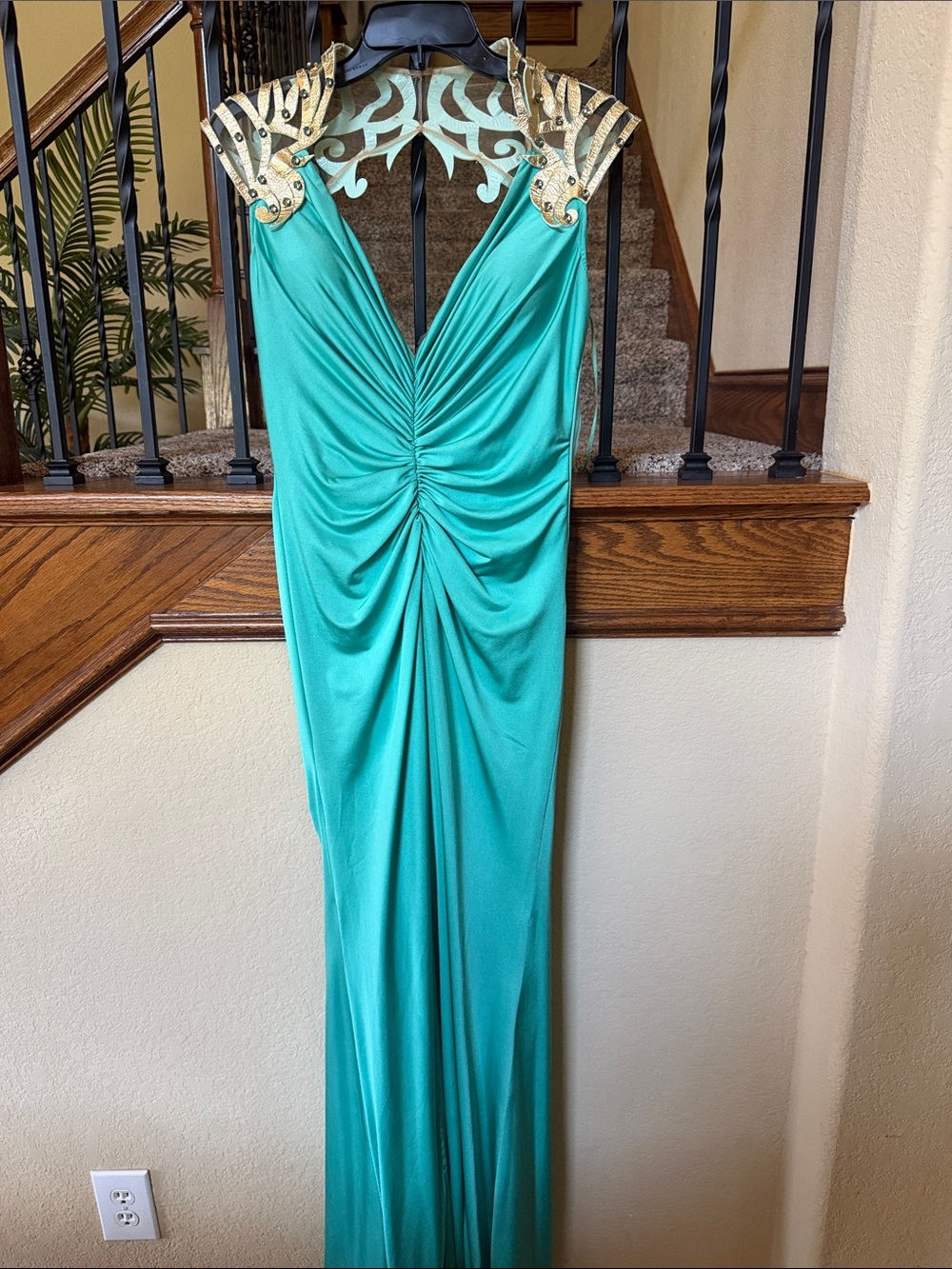 & Other Stories Teal Maxi Dress with Gold Embellished Shoulders